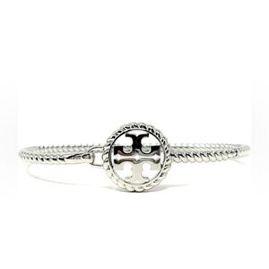 Tory Burch Women's Rope Logo Tory Silver Plated Hinged Cuff Bracelet NWT
